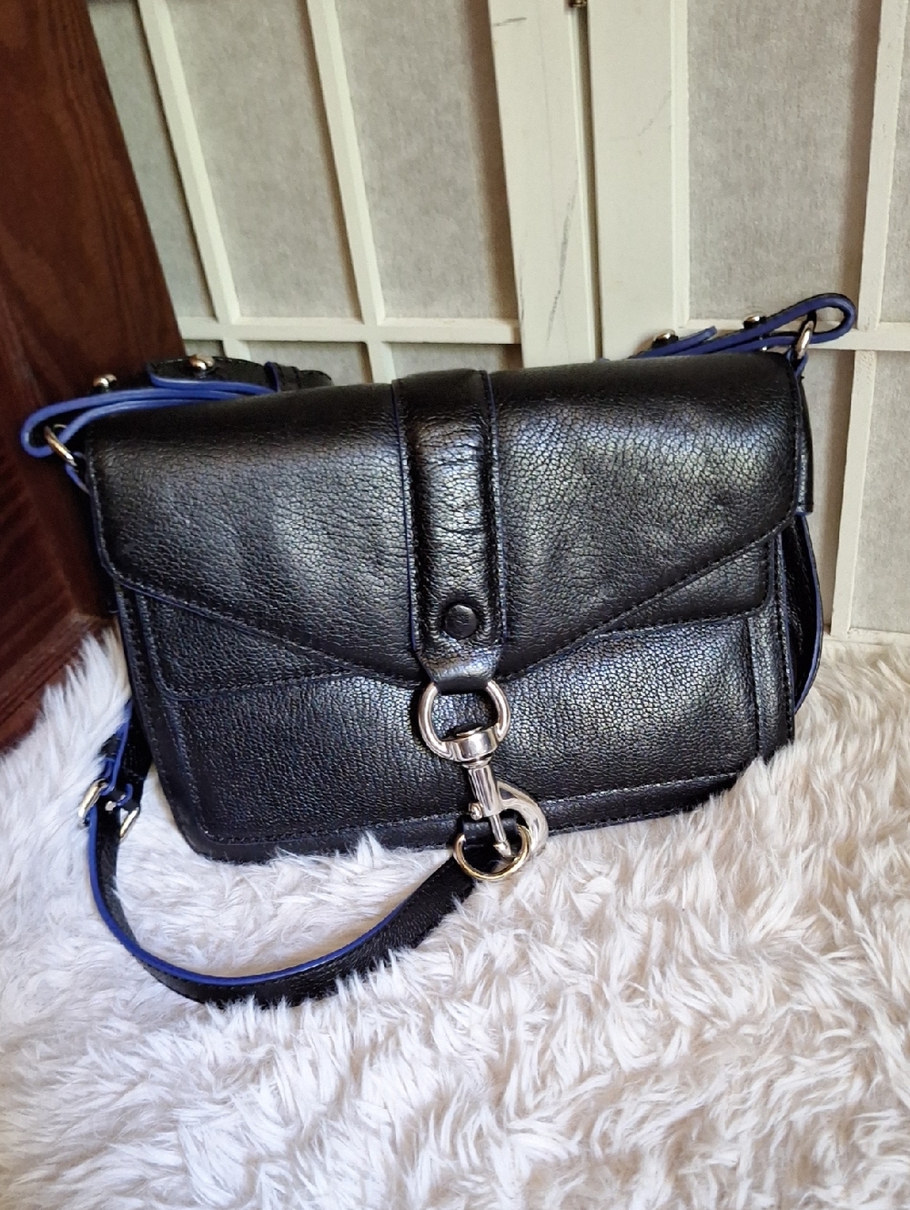 Rebecca Minkoff Black/blue Leather Crossbody Bag with Silver Hardware